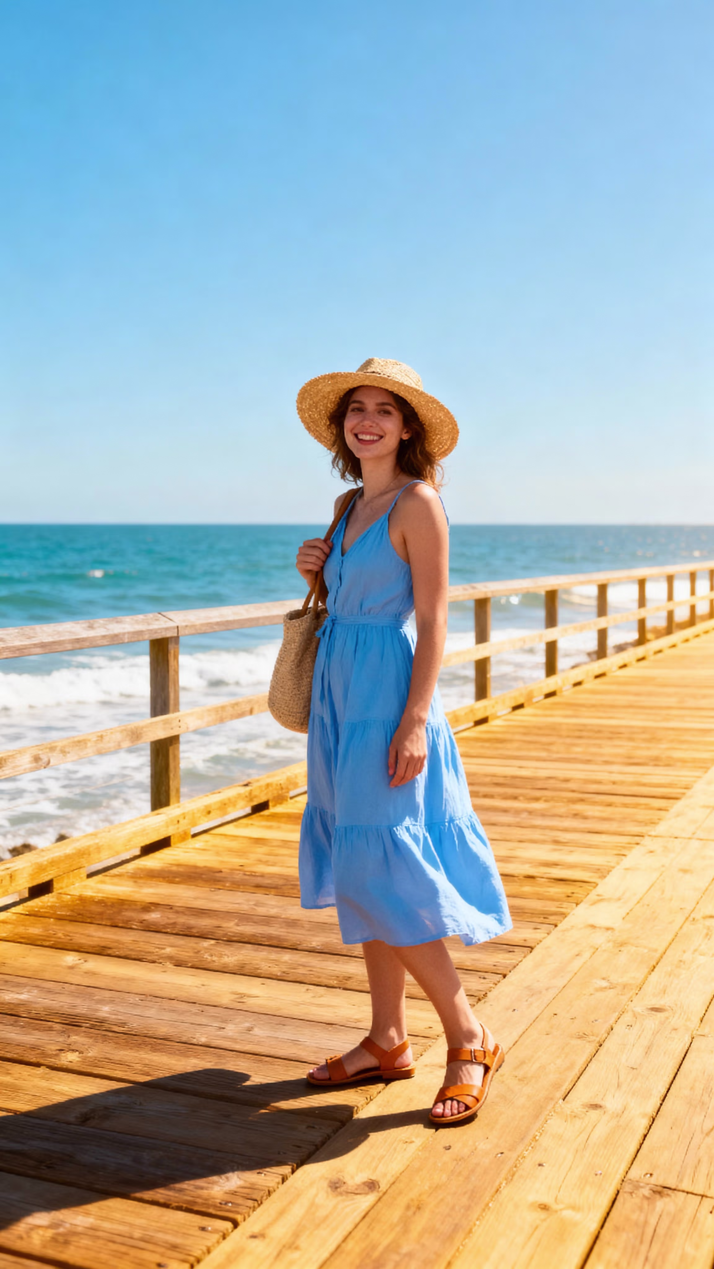 Summer beach outfit ideas with blue dress vacation style